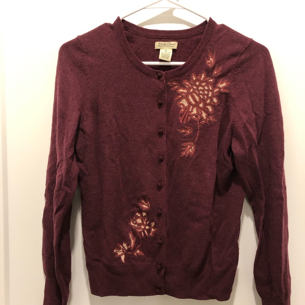 Lucky Brand Burgundy Cardigan with Floral Embroidery
